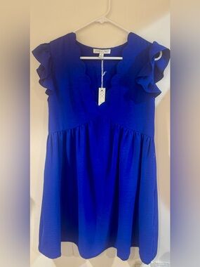 She + Sky Royal Blue Ruffle Sleeve Mini Dress